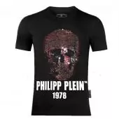 hommes designer t-shirt philipp plein round neck 1978 red skull